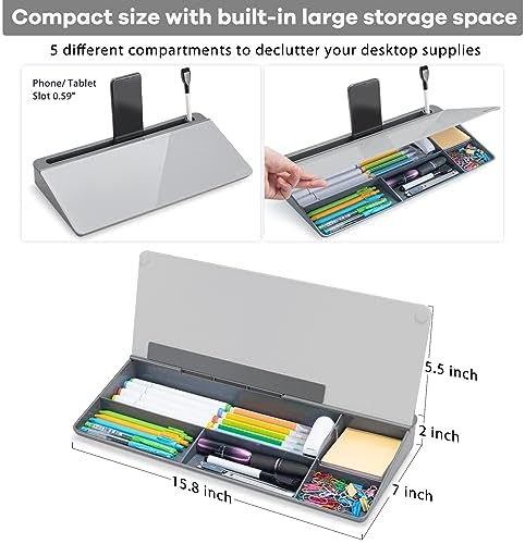 Varhomax Glass Desk Whiteboard with Storage, Desktop Organizer to-do List Memo Notepad Dry Erase White Board for Home Office and School Supplies (GrayBoard) - Image 3