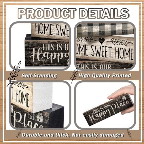 Moucuny 4 Pcs Farmhouse Table Decoration Home Sweet Home Wooden Block Signs - Image 4