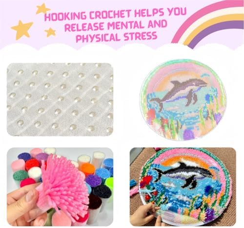 MeoobkCraft Latch Hook Rug Kits for Adults, Dolphin Latch Hook Kit, Ocean DIY Beginner Craft, Home Decor 19.7x19.7in - Image 6