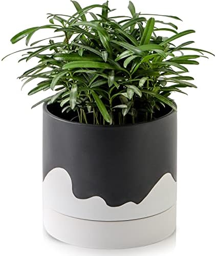 Nihow Ceramic Plant Pot,6 Inch Planter with Drainage Hole&Saucer for Indoor by Nihow