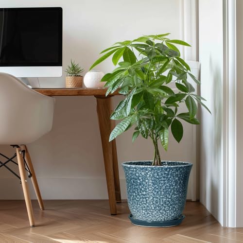 Ceramic Plant Pots - 12 Inch Pots for Plants Indoor Outdoor, Large Round Planter with Drainage Hole and Saucer, Modern Decorative Planters, Garden House Decor, House Warming Gifts, Blue - Image 3