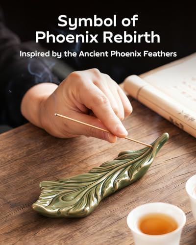 Phoenix Feather Incense Stick Holder with Ash Catcher - Handmade Ceramic Lucky Incense Burner for Meditation, Yoga, and Home Decor - Image 2