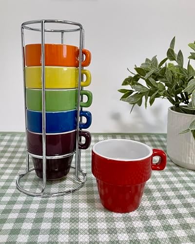gypsy color 3 oz Espresso Stacking Mug Set with Metal Stand, Set of 6 - Image 6