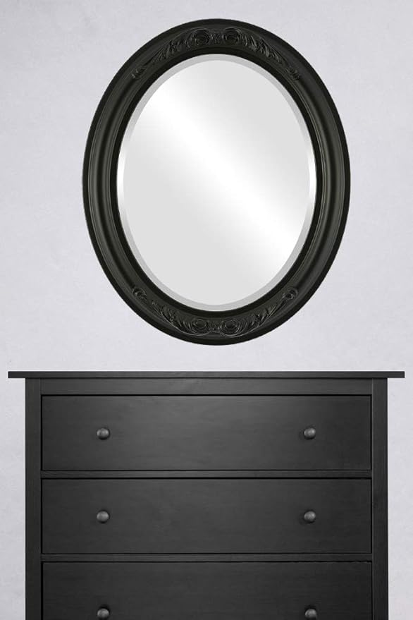 OVALCREST Oval Beveled Wall Mirror for Home Decor - Florence Style - Matte Black - 40" x 28"
