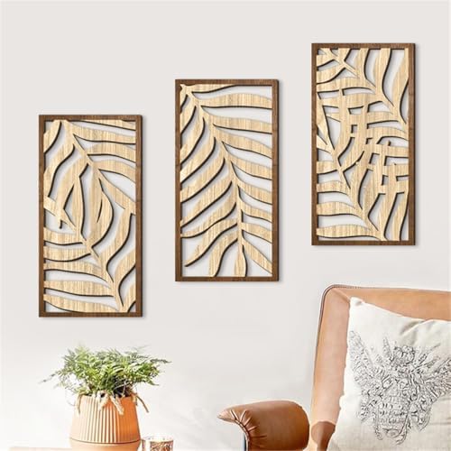3 Pcs Tropical Leaf Wood Wall Art Decor, Boho Wall Sculptures for Home (C) - Image 5