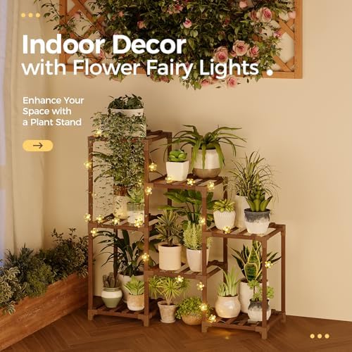 Bamworld Plant Stand Indoor with Flower Fairy Lights Battery Plant Shelf - Image 2