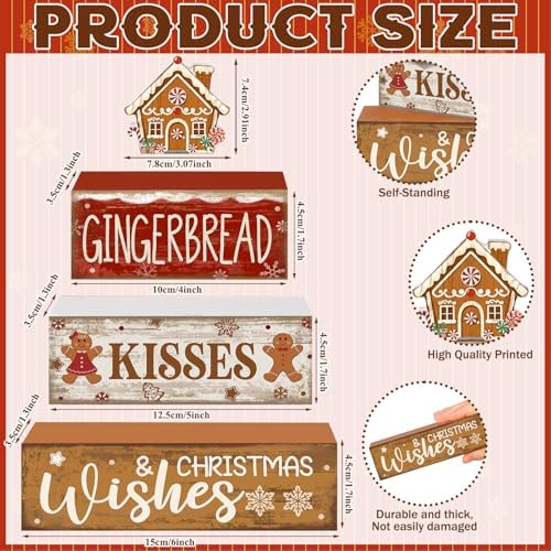 Moucuny 4 Pcs Gingerbread Christmas Decoration Wooden Tabletop Decor - Image 3