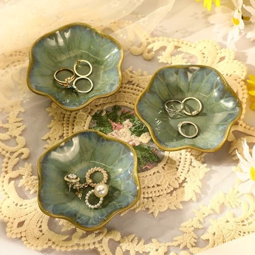 Teenyyou 8 Pcs Ceramic Jewelry Dish Bulk Small Trinket Tray, Dark Green - Image 6