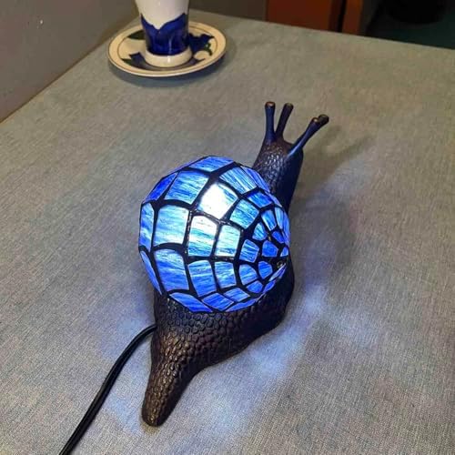 Bieye L10983 Blue Land Snail Tiffany Style Stained Glass Accent Table Lamp - Image 5