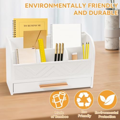 Charmewooden White Desk Organizer with Drawer, Pen Holder & Mail Sorter for Home Office - Image 3