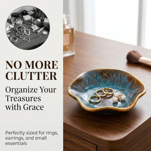 Vintage-Inspired Ceramic Jewelry Dish – Handcrafted Floral Trinket Trays in Luxe Glazed Porcelain | Antique-Style Ring Holders for Vanity & Dresser Décor (1, Kiln transformed lotus, peacock green) - Image 3