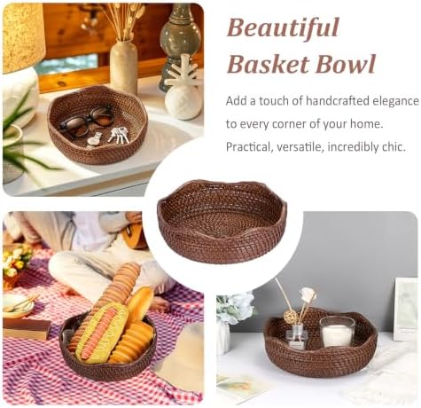 Hipiwe 10" Round Key Tray for Entryway Table Handwoven Wicker Basket Bowl - Image 5
