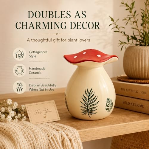 Cute Thumb Watering Can, Mushroom Decor Indoor/Outdoor, Handmade Ceramic Watering Bell, Cottagecore Decor Aesthetic Mushroom Merchandise, Plant House Warming Gifts - Image 5