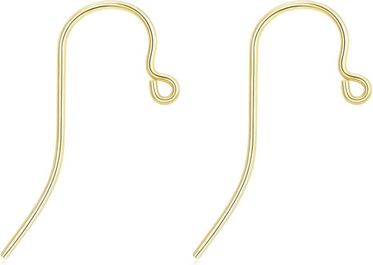14K Real Gold Earring Hooks for Jewelry Making Fish Hooks 14K Yellow Gold Earring Findings for Earrings Jewelry Making(Style 2)