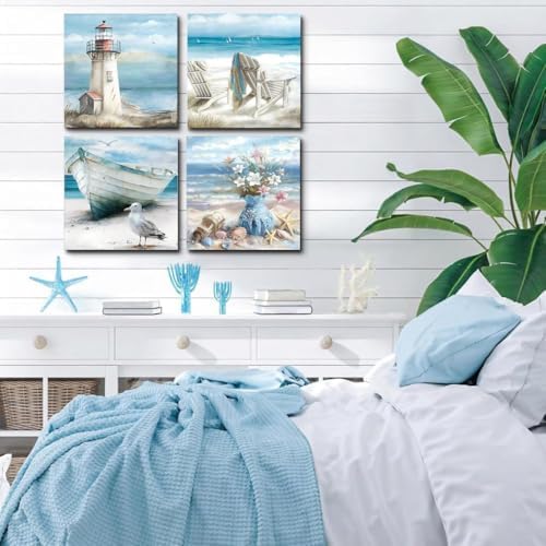 4 Packs Beach Paint by Numbers Kit for Adults Beginners with Frame, DIY Sea Side Adult's Paint by Number on Canvas, Watercolor Oil Painting Numbers Arts and Crafts Kits for Home Wall Decor 8 x 8 Inch - Image 3