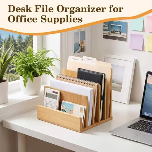 Bamboo Mail Organizer, File Holder for Office, Countertop - Image 3