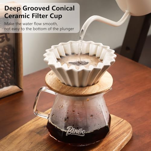Bincoo 400ML Pour Over Coffee Maker Set with Filter Paper,Ceramic Pour Over Coffee Dripper 1-2 Cups-Professional Coffee Brewing Pot for Home Office(White) - Image 2