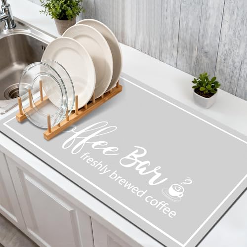 Findosom Dish Drying Mat, 12"x 20" Super Absorbent & Hide Stain Coffee Mat, Cuttable Drying Mat for Kitchen Counter, Coffee Bar Accessories, Under Dish Rack, Coffee Maker, Espresso Machine, LightGrey - Image 5