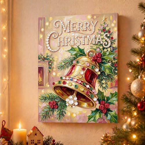 DIY Pearl Painting with Frame Christmas Creative Design, Handmade Healing Home Wall Decoration, 11.81X15.75in (Tools Included)-Bell - Image 2