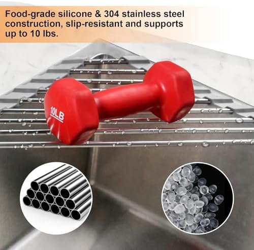 Corner Sink Caddy Triangle Dish Drying Rack for Sink Corner, Sponge Holder Roll Up Dish Drying Rack Over The Sink, Stainless Steel Kitchen Sink Organizer Drainer Mat Sponge Caddy for Counter Storage - Image 4