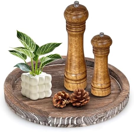 Round Decorative Wooden Serving Trays for Ottoman Coffee Table Tray Decor by Ayiaren