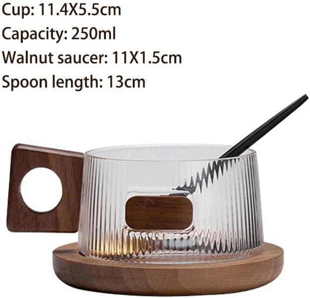 Dxcaicc Glass Coffee Cup with Wooden Handle And Black Walnut Saucer, Clear Tea Cup for Cold & Hot Beverages, Modern Glass Mug Set,B - Image 2