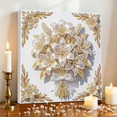 5D DIY Pearl Painting with Frame Floral Theme Handmade Healing Home Wall Decoration Creative 9.84x9.84in Tools -Flower-4 - Image 3