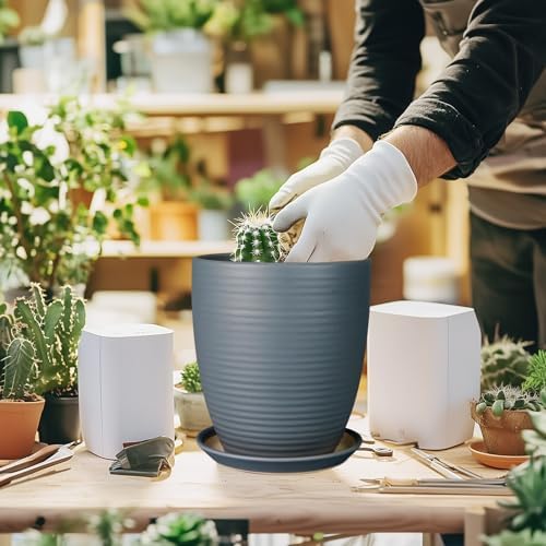 8 Inch Ceramic Plant Pot Large Planter Pot for Plants Indoor Outdoor Glaze Flower Pot with Drainage Hole and Saucer Gray - Image 4