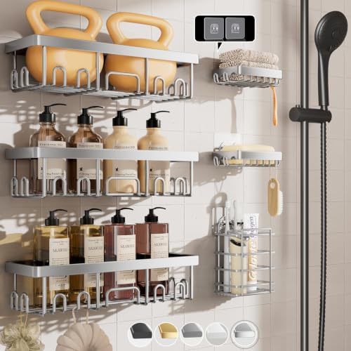 Veken Shower Caddy 6-Pack, Bathroom Organizers and Storage, Silver by Veken