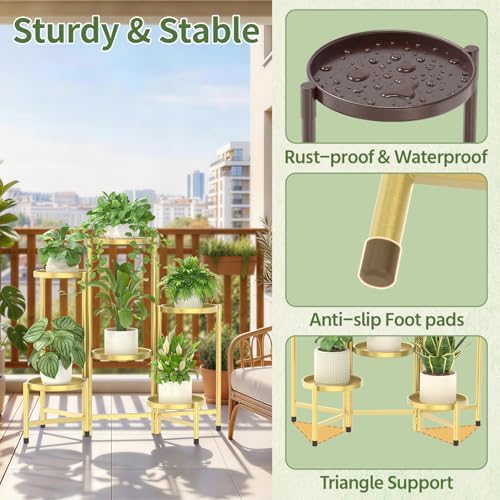 LASZOLA Plant Stand Indoor with 10 Inch Large Metal Tray, 6 Tier Gold - Image 6