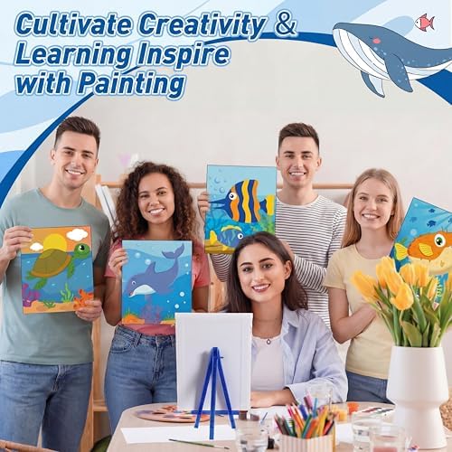 Blosssound 10 Set Pre Printed Canvas Pre Drawn Canvas Painting with Easel Kits 5" x 7" Outline Painting Panels for Beginners, DIY Craft Project, Home Decors(Ocean) - Image 4