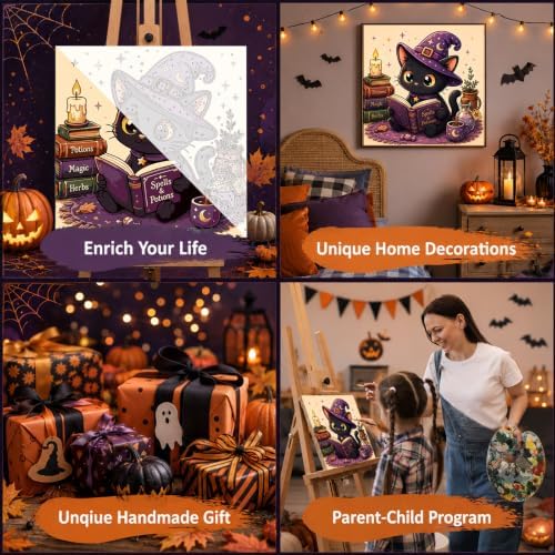 Mandun Halloween Cat Paint by Numbers Kit for Kids, 8x8 inch - Image 7