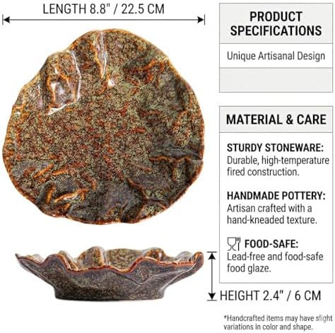8.8-Inch Ceramic Decorative Bowl, Green Reactive Glaze - Image 3