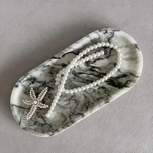 Natural Marble Oval Tray Ornaments Vintage Small Tray Storage Dish for Counter, Vanity, Dresser, Nightstand and Desk (Green Emerald) - Image 2