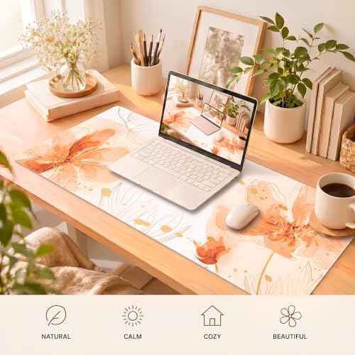 Desk Mat, Aesthetic Floral XXL Mouse Pad, 35.4 x 15.7 Inch, Orange - Image 6