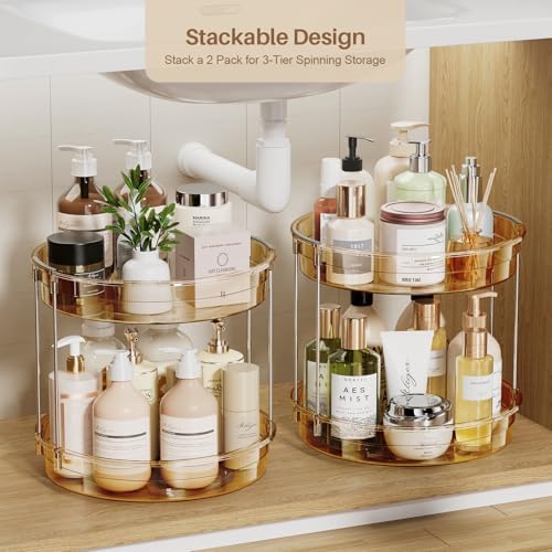 LAMU 12inch 2 Tier Lazy Susan Turntable Organizer Rotating Spice Rack Organization for Cabinet, Kitchen, Pantry, Countertop, Bathroom, Vanity, Medicine Cabinet Organizer, Amber - Image 5