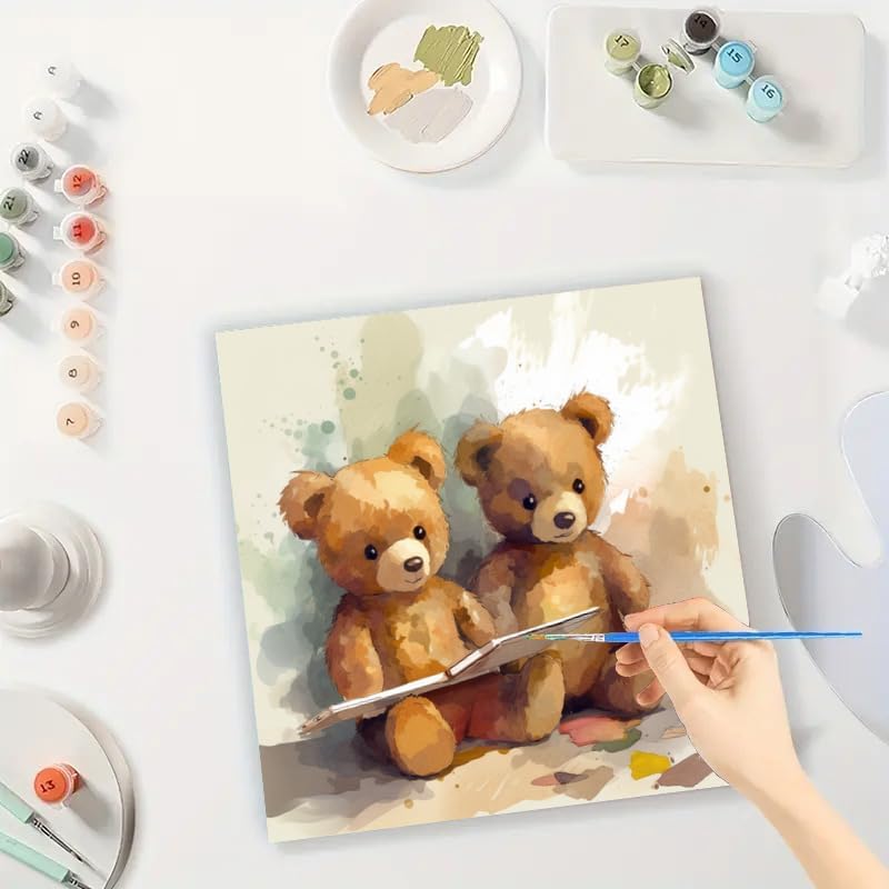 TAOPAOLAB Two Teddy Bears Reading Digital Painting Kit for Adults - DIY Bear Oil Painting on Canvas 7.87x7.87in, Framed Acrylic Paint Kit, Good for Beginners, Home Decor or Gift Artwork - Image 3