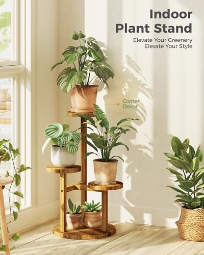 Bamworld Plant Stand Indoor Wood Plant Shelf 3 Tier Brown - Image 3