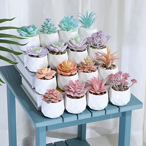 VIVERIE Mini Orange Artificial Succulent in Pots (White Ceramic, 4 Pot Set) Fake Plants for Indoors, Office Home Halloween/Christmas Decor Gifts-Faux Plant Gifts for Women - Image 5