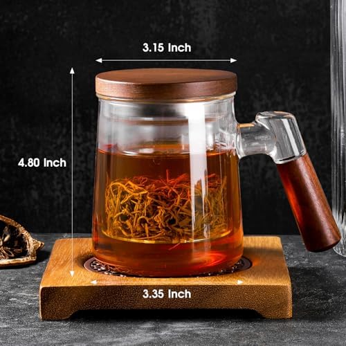 Glass Tea Cup with Infuser and Lid 18.6oz/550m, Tea Infuser Mug for Loose Leaf Tea, Heat Resistant Tea Mug with Wooden Handle Gift for Family - Image 5