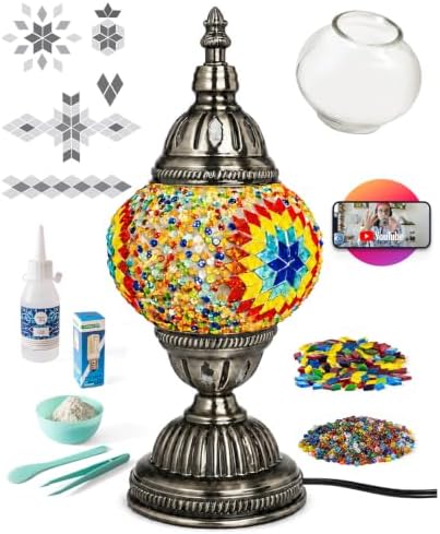 KRAFTSTORIES Turkish Mosaic Lamp Kit DIY Glass Decorative Table Bedside Night Light Tabletop for Living Room Bedroom | Make Your Own Lamp | Antique Bronze Base (Multicolor) by Kraftstories
