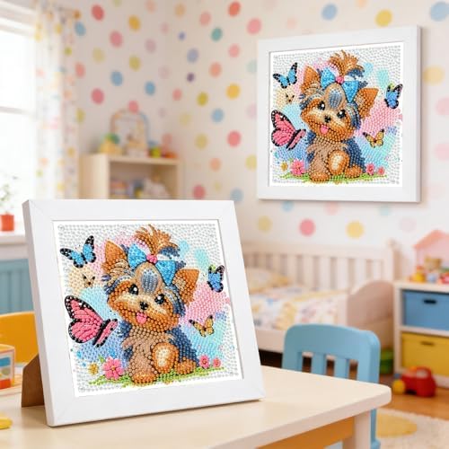 GHHKUD Dog Diamond Art Painting Kits for Adults with Frame, Diamond Art Animals Crafts for Ages 4-6-8-12, Easy to DIY Gem Painting Gifts Home Wall Decor 15x15cm (Beautiful Packages) - Image 4