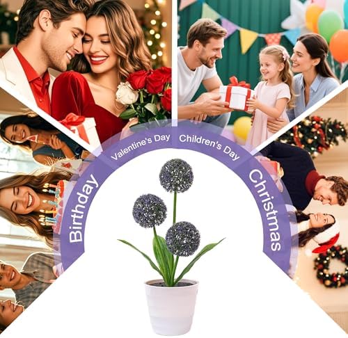 Artificial Purple Allium Flower Lamp, Color Changing LED Light with White Pot, Battery Powered for Bedroom Wedding Christmas, Gifts for Women Mom Grandma Girlfriend on Birthday Christmas Valentines - Image 4