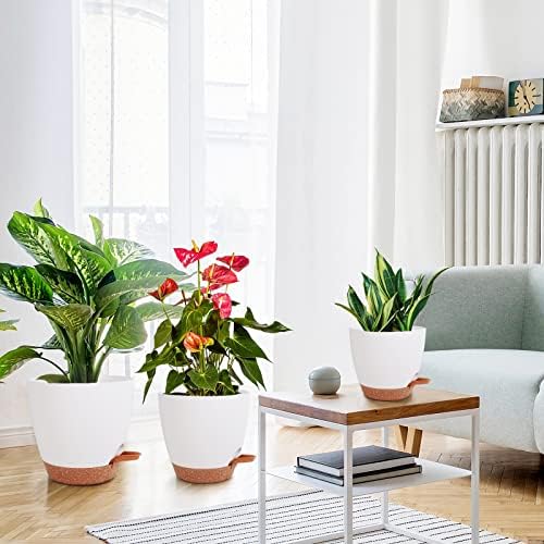 Vanslogreen Flower Pots, 8/7/6.5/6/5.5/5 Inch Self Watering Planters for Indoor Outdoor Plants with Drainage Hole, Plastic Planters for House Plants(White) - Image 6