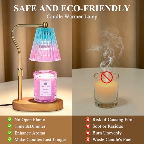 seenlast Purple Candle Warmer Lamp with Timer Dimmer Adjustable Height,Mothers Day Gifts,Electric Wax Warmer Vintage Home Decor for Scented Jar Candles,Birthday Gifts for Women - Image 6
