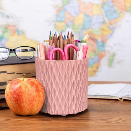 Pencil Holder - 360° Rotation, 5 Slot Desk Supplies For Women Office Aesthetic. Pencil Holder For Office&School, Desk Accessories(Pink) - Image 5