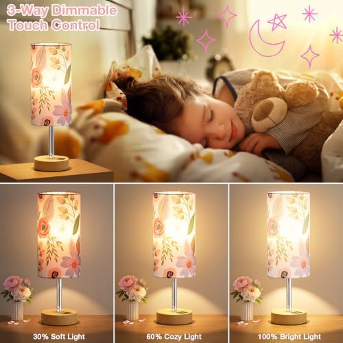 Dicoool Touch Bedside Table Lamp with USB - 3 Way Dimmable Floral Lamp for Bedroom Nightstand, Desk Lamp with Charging Station for Dorm, Living Room, Office, Kids Room, Small, 14in - Image 2