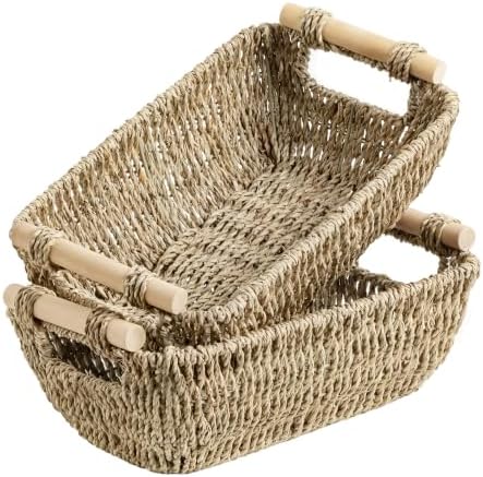 StorageWorks Small Baskets for Shelf, Seagrass Woven Basket for Gifts by StorageWorks
