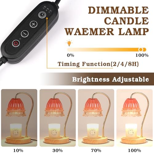 Funistree Flower Candle Warmer Lamp with Timer, Dimmable Candle Lamp Warmer, Christmas Birthday Gifts for Women Mom Her, Housewarming Home Decor, Lotus Wax Warmer for Yankee Candles - Pink Flower - Image 2