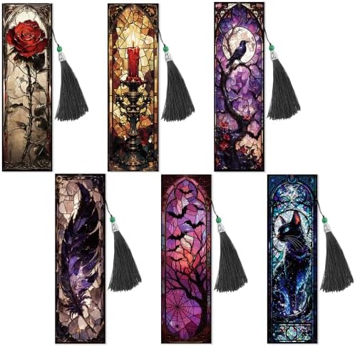 6 Pack Diamond Painting Bookmark of Gothic Romantic Design with Tassel by CRASHOT